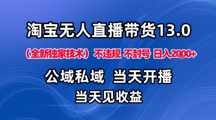 淘宝无人直播13.0，公域私域技术，不封号，不违规布局下半年旺季赛道，日入1K+（独家技术）【揭秘】-稀缺资源库