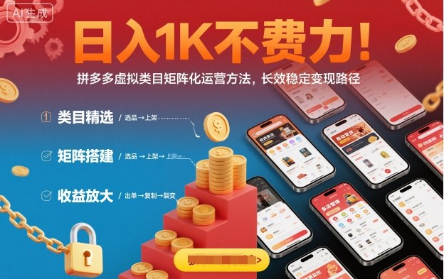 日入1K不费力！拼多多虚拟类目矩阵化运营方法，长效稳定变现路径-稀缺资源库