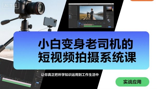 小白变身老司机的短视频拍摄系统课，让你真正把所学知识运用到工作生活中-稀缺资源库