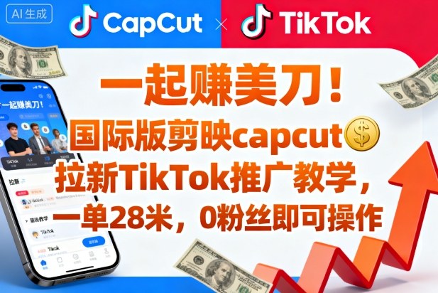 一起賺美刀！国际版剪映capcut拉新TikTok推广教学，一单28米，0粉丝即可操作（附推广入口和教学）-稀缺资源库