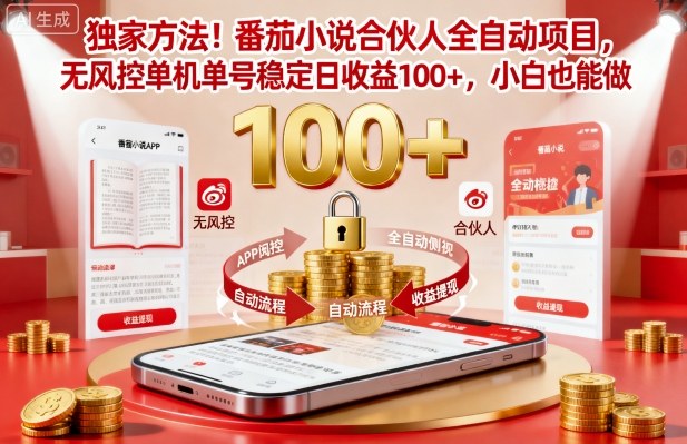 独家方法！番茄小说合伙人全自动挂G项目，无风控单机单号稳定日收益100+，小白也能做【揭秘】-稀缺资源库