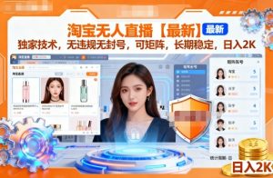 淘宝无人直播【最新】,独家技术,无违规无封号,可矩阵,长期稳定,日入2K【揭秘】-稀缺资源库