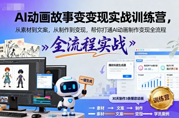 AI动画故事变现实战训练营，从素材到文案，从制作到变现，帮你打通AI动画制作变现全流程-稀缺资源库