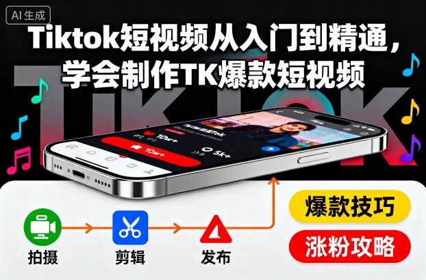 Tiktok短视频从入门到精通,学会制作TK爆款短视频-稀缺资源库
