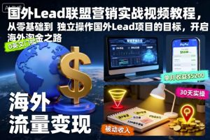 国外Lead联盟营销实战视频教程,从零基础到独立操作国外Lead项目的目标,开启海外淘金之路-稀缺资源库