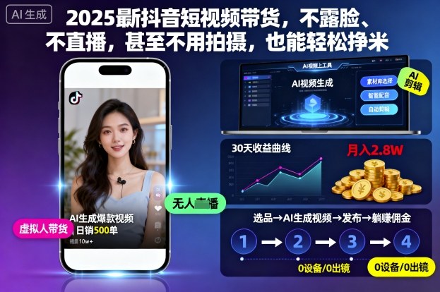2025最新抖音短视频带货，不露脸、不直播，甚至不用拍摄，也能轻松挣米-稀缺资源库