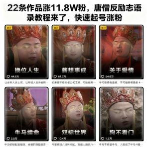22条作品涨11.8W粉,唐僧反励志语录教程来了,快速起号涨粉-稀缺资源库