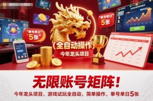 无限账号矩阵！今年龙头项目，游戏试玩全自动，简单操作，单号单日5张【揭秘】-稀缺资源库