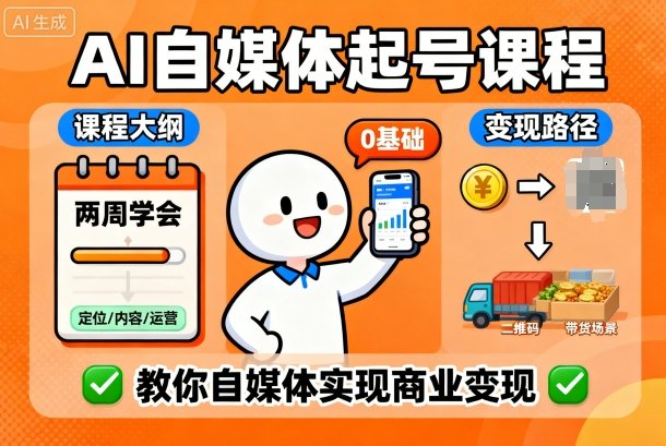AI自媒体起号课程，0基础小白两周学会，教你自媒体实现商业变现-稀缺资源库