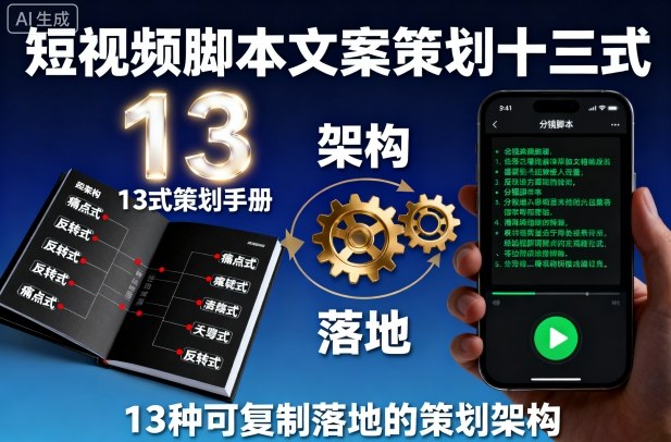 短视频脚本文案策划十三式，13种可复制落地的策划架构-稀缺资源库