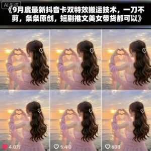 9月底最新抖音卡双特效搬运技术，一刀不剪，条条原创，短剧推文美女带货都可以-稀缺资源库