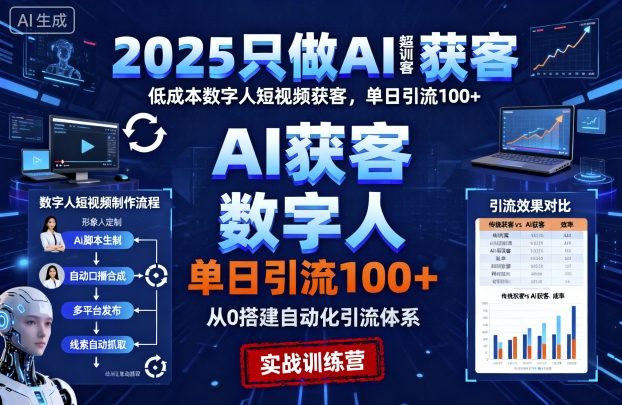 2025只做AI获客，AI超级获客实训营，低成本数字人短视频获客，单日引流100+-稀缺资源库