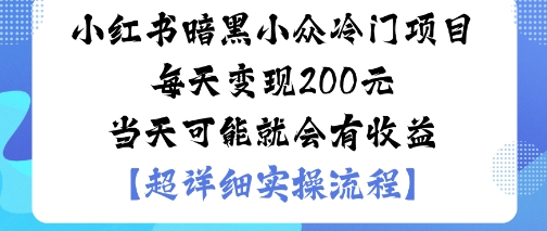 小红书暗黑小众冷门项目每天变现2张当天可能就会有收益-稀缺资源库