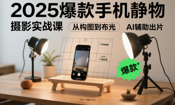 2025爆款手机静物摄影实战课，从构图到布光，不用贵设备，AI辅助出片-稀缺资源库