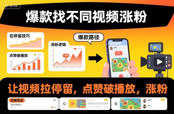 爆款找不同视频涨粉，让视频拉停留，实现点赞，破播放，涨粉-稀缺资源库