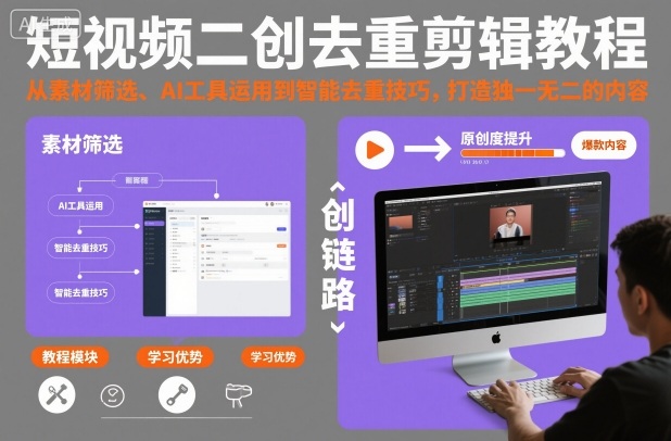 短视频二创去重剪辑教程，从素材筛选、AI工具运用到智能去重技巧，打造独一无二的内容-稀缺资源库