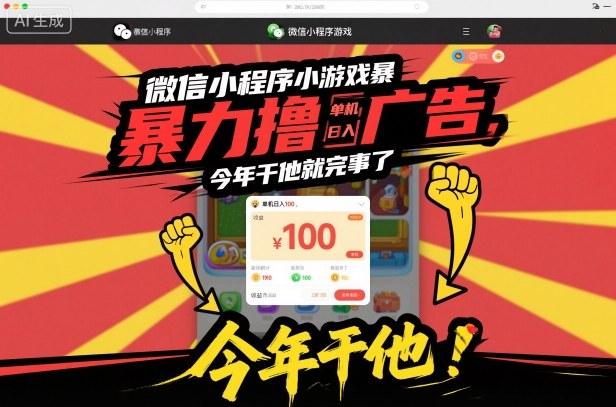 微信小程序小游戏暴力撸广告，单机日入100，今年干他就完事了-稀缺资源库