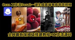 coze智能体sora2一键生成电商带货高端视频工作流保姆级拆解教程,无需剪辑,无需拍摄-稀缺资源库