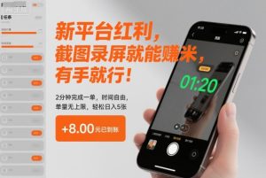 新平台红利,截图录屏就能賺米,有手就行!2分钟完成一单,时间自由,单量无上限,轻松日入5张【揭秘】-稀缺资源库