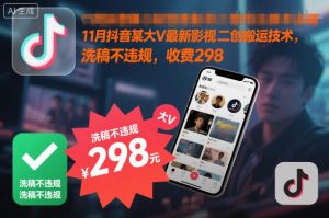 11月抖音某大V最新影视二创搬运技术，洗稿不违规，收费298-稀缺资源库