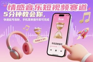 情感音乐短视频赛道,5分钟教会你,快速起号涨粉,手机简单操作即可完成-稀缺资源库