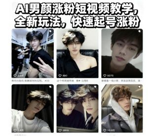 AI男颜涨粉短视频教学,全新玩法,快速起号涨粉-稀缺资源库