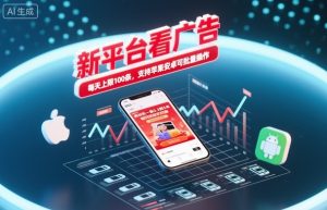 新平台看广告，养好机一条0.3到5米，每天上限100条，支持苹果安卓可批量操作-稀缺资源库