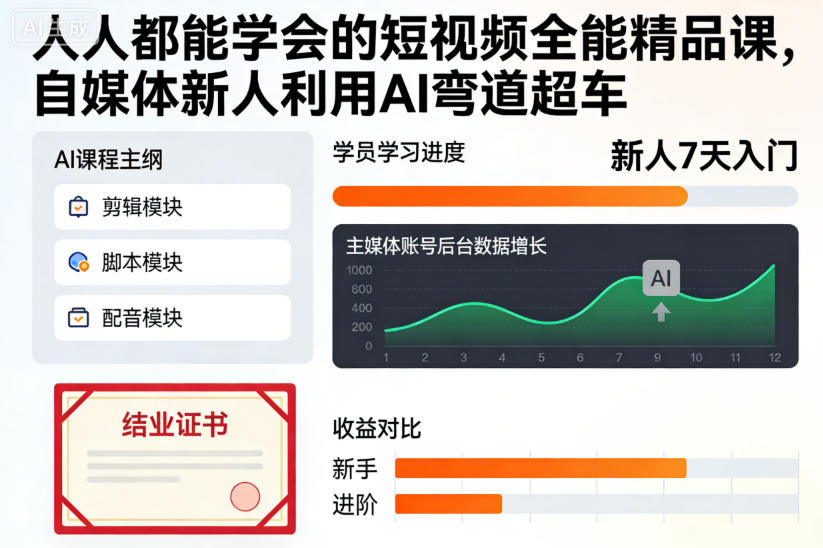 人人都能学会的短视频全能精品课，自媒体新人利用AI弯道超车-稀缺资源库
