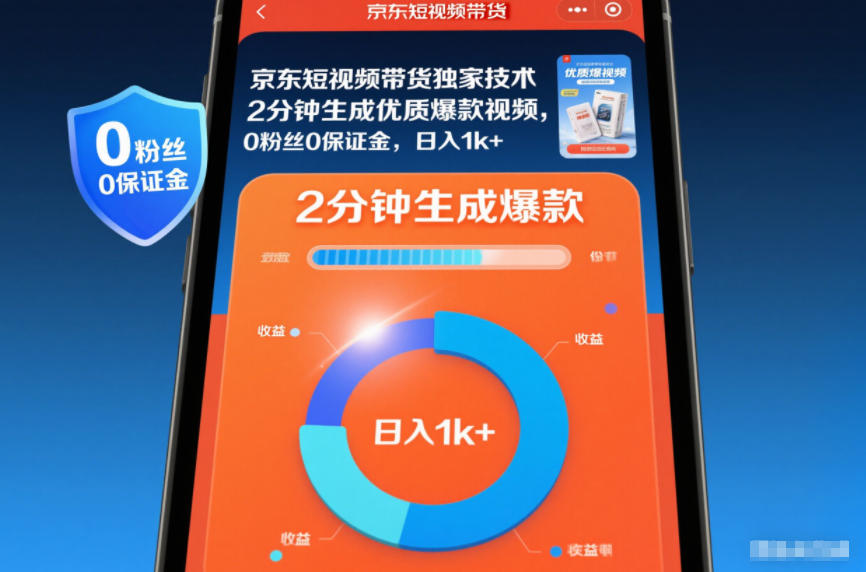 京东短视频带货独家技术，2分钟生成一条优质爆款视频，0粉丝0保证金，日入1k+【揭秘】-稀缺资源库