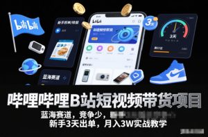 哔哩哔哩B站短视频带货项目,蓝海赛道,竞争少,新手3天出单,月入3W实战教学-稀缺资源库