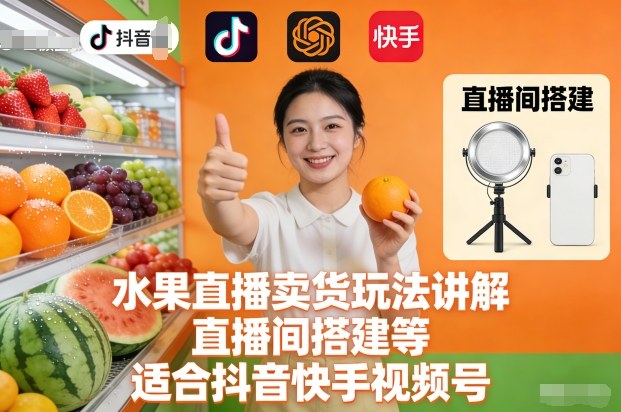水果直播卖货玩法讲解、直播间搭建等，适合抖音快手视频号-稀缺资源库