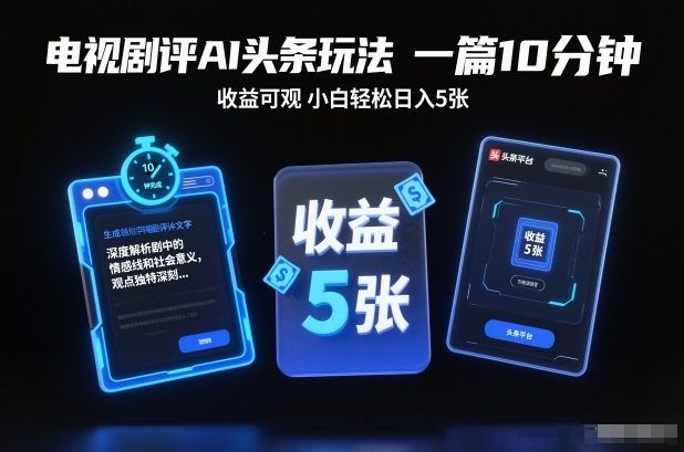 电视剧评AI头条玩法，一篇10分钟，收益可观，小白轻松日入5张+【独家】-稀缺资源库