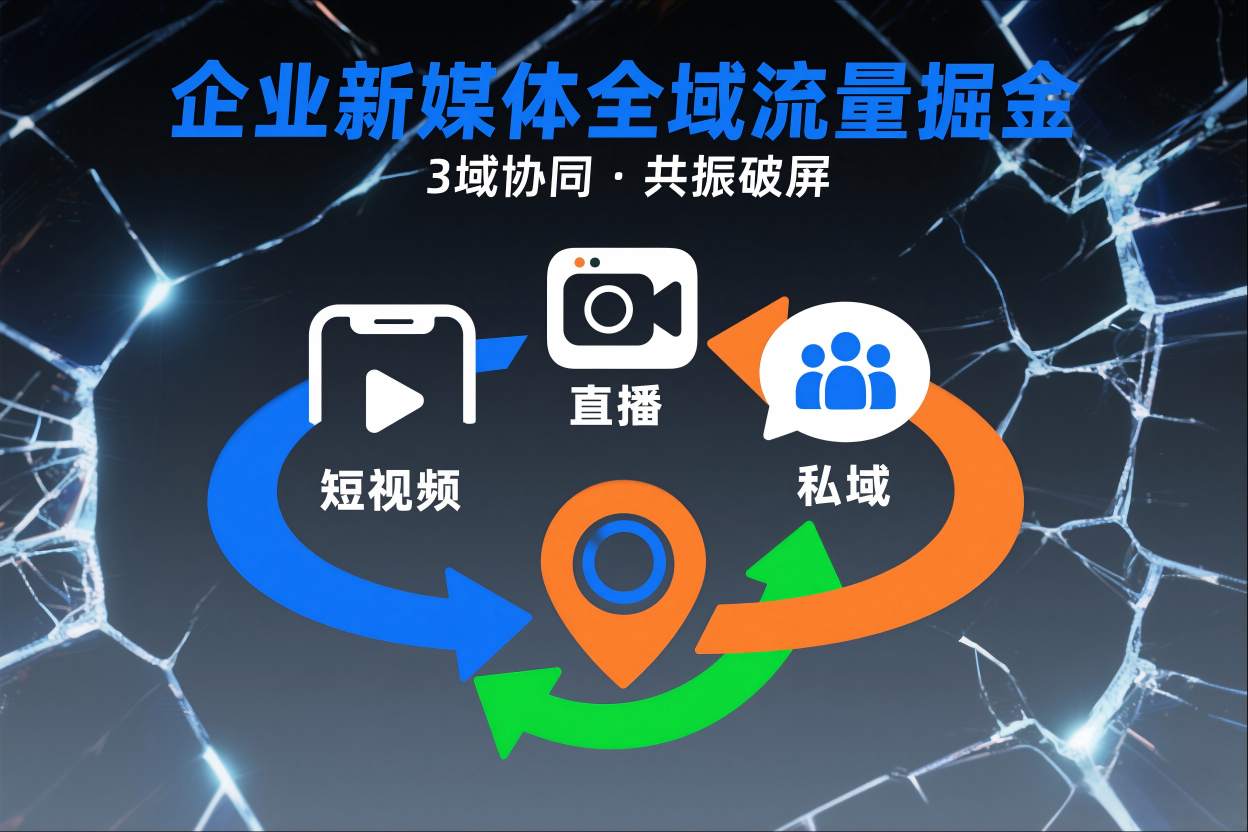 短视频全域商业模式，企业新媒体全域流量掘金，3域协同，共振破屏，短视频-直播-私域-地域-稀缺资源库