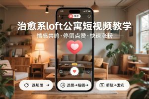 治愈系loft公寓短视频制作教学，情感共鸣引停留点赞关注，快速起号涨粉-稀缺资源库