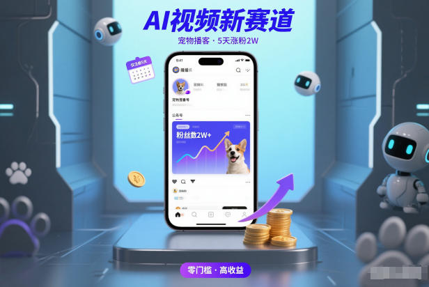 AI视频新赛道，宠物播客仅注册5天涨粉2W，收益非常可观-稀缺资源库