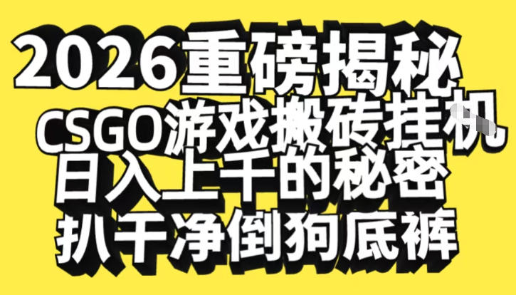 2026开年重磅解密，CSGO游戏搬砖挂G日入1k+的秘密，把倒狗的底裤扒干【揭秘】-稀缺资源库