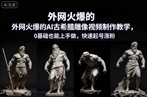 外网火爆的AI古希腊雕像视频制作教学，0基础也能上手做，快速起号涨粉-稀缺资源库