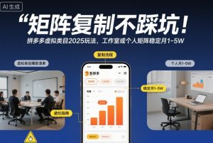 矩阵复制不踩坑!拼多多虚拟类目2025玩法,工作室或者个人矩阵稳定月1-5W【揭秘】-稀缺资源库