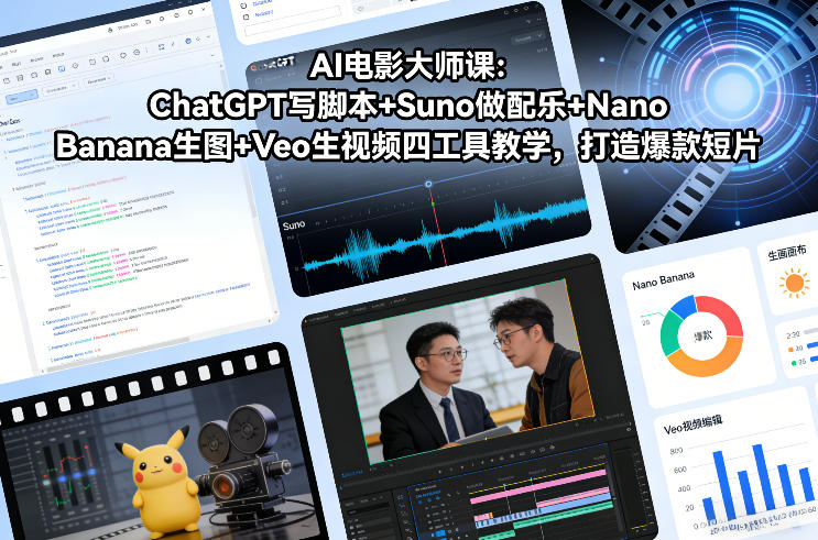 AI电影大师课：ChatGPT写脚本+Suno做配乐+Nano Banana生图+Veo生视频，打造爆款短片-稀缺资源库
