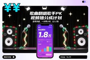 歌曲翻唱歌手PK视频撸分成计划，自带流量，一天两小时，日入2张-稀缺资源库