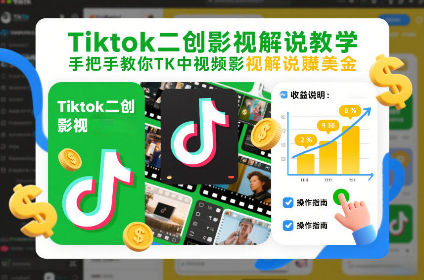Tiktok二创影视解说教学，手把手教你TK中视频影视解说賺美金（更新26年1月）-稀缺资源库