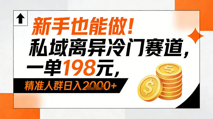 新手也能做！私域离异冷门赛道，一单198，精准人群日入1k+-稀缺资源库
