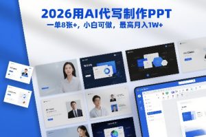 2026用AI代写制作PPT，一单8张+，小白可做，最高月入1W+-稀缺资源库