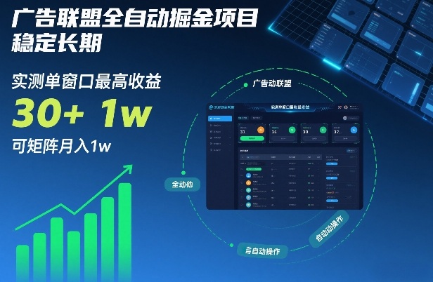 广告联盟全自动掘金项目，稳定长期，实测单窗口最高收益30+，可矩阵月入1w+【揭秘】-稀缺资源库