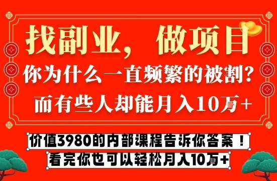 价值3980的网创内部课程，告诉你互联网创业月入10个W的秘密【揭秘】-稀缺资源库