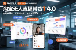 淘宝无人直播带货14.0（2026最新版）：合规不封号，公私域结合，玩法超简单，日入1k+【揭秘】-稀缺资源库