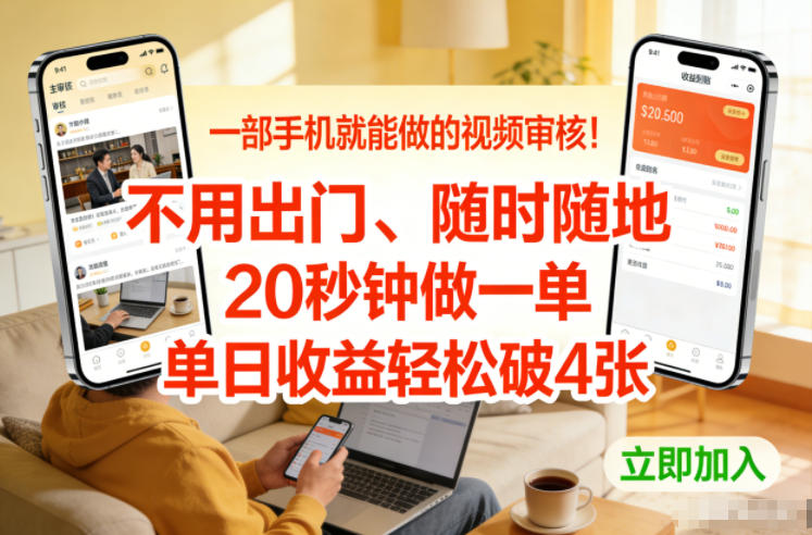 一部手机就能做的视频审核！不用出门，随时随地，20秒钟做一单，单日收益轻松破4张【揭秘】-稀缺资源库