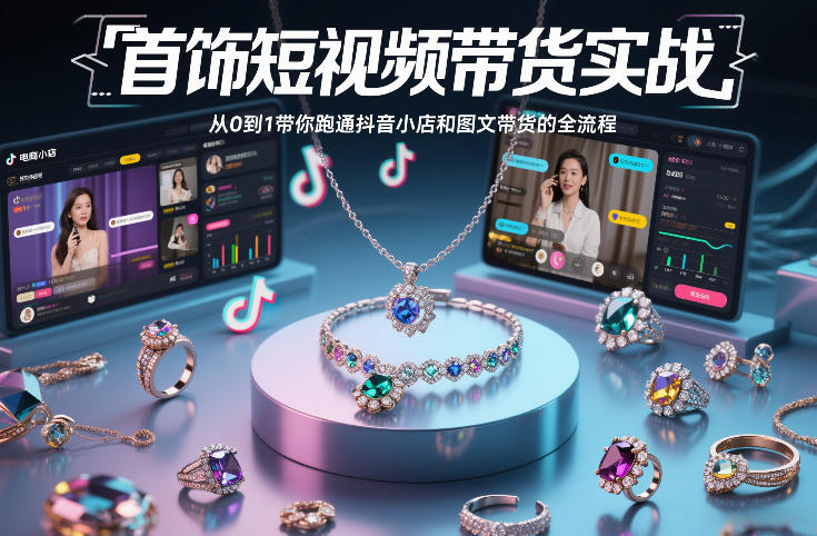 首饰短视频带货实战，从0到1带你跑通抖音小店和图文带货的全流程-稀缺资源库