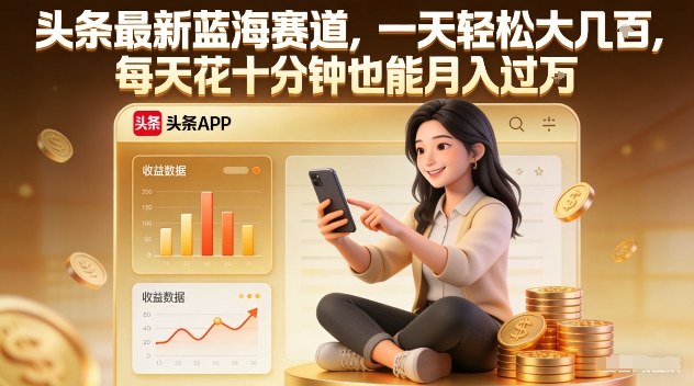 头条最新蓝海赛道，一天轻松大几张，每天花十分钟也能月入过1W【揭秘】-稀缺资源库