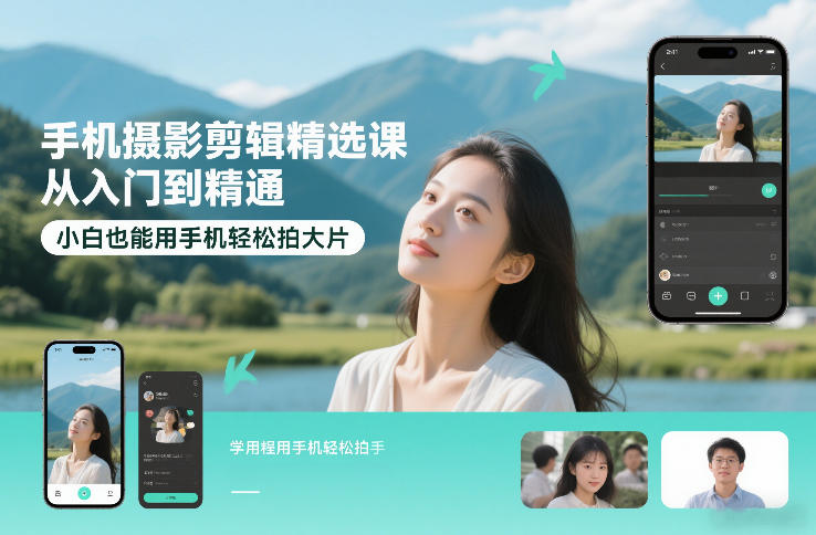 手机摄影剪辑精选课，从入门到精通，小白也能用手机轻松拍大片-稀缺资源库